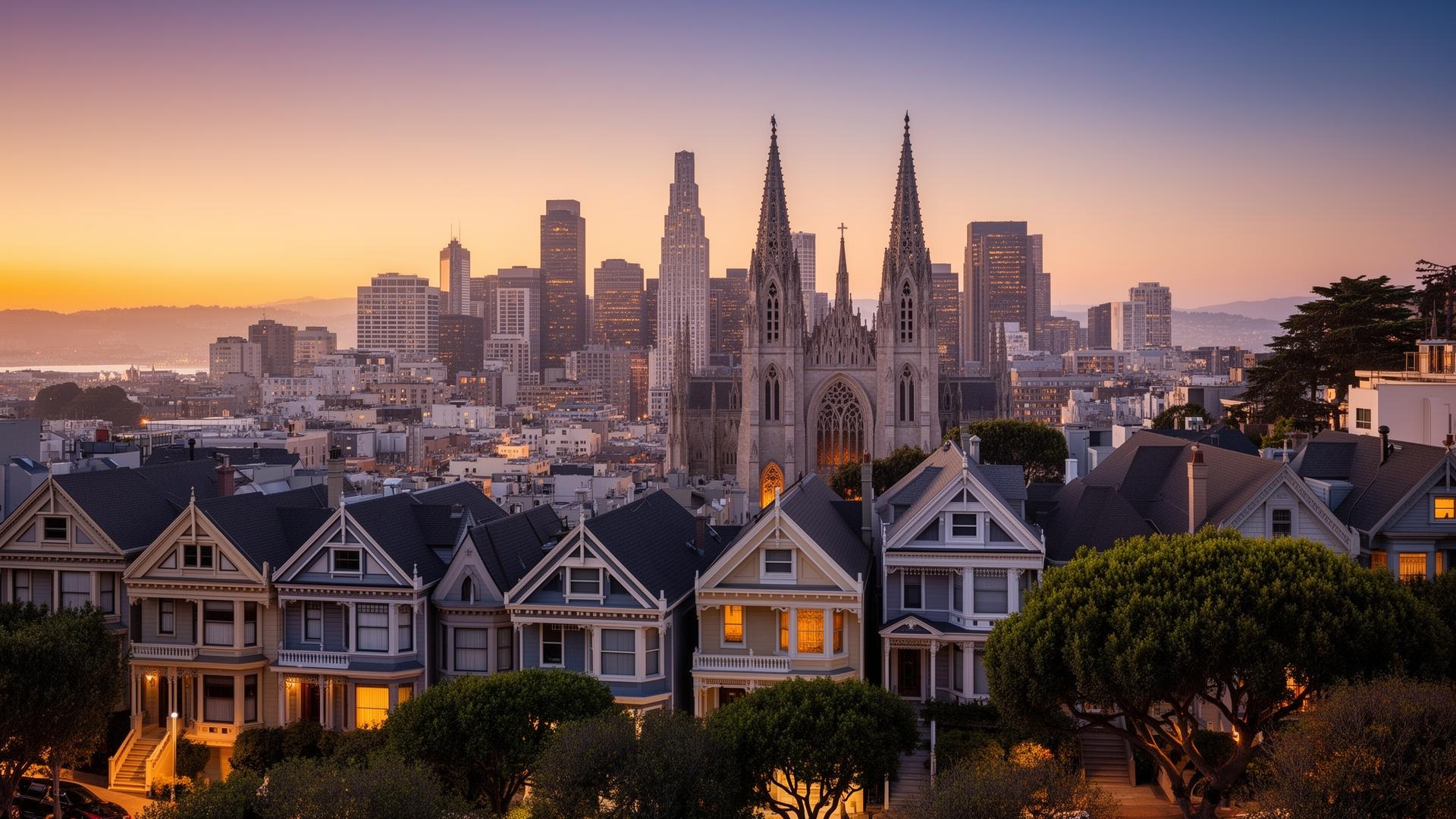 San Francisco cityscape with Nob Hill architecture